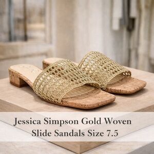 Jessica Simpson Gold Woven Slide Sandals Cork Footbed Size 7.5